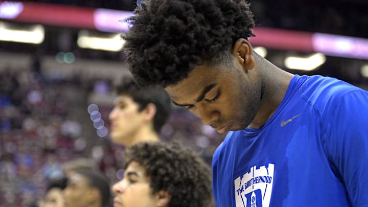 Feb 17, 2024; Tallahassee, Florida, USA; Duke basketball forward Sean Stewart (13) before the game