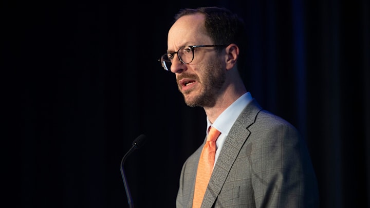 Nashville Mayor, Freddie O'Connell, speaks the third annual Evening of Conversation, concerning education event by Equal Chance for Education at The Joseph Hotel in Nashville, Tenn., Thursday, April 4, 2024. Nashville Mayor, Freddie O'Connell, speaks the third annual Evening of Conversation, concerning education event by Equal Chance for Education at The Joseph Hotel in Nashville, Tenn., Thursday, April 4, 2024.