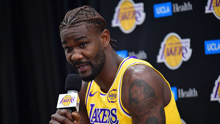 Sep 29, 2025; Los Angeles, CA, USA; Los Angeles Lakers center Deandre Ayton (5) during media day at UCLA Health Training Center. Mandatory Credit: Gary A. Vasquez-Imagn Images