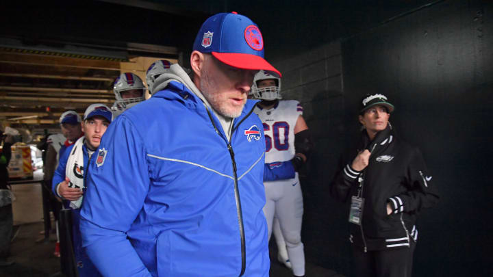 Nov 26, 2023; Philadelphia, Pennsylvania, USA; Buffalo Bills head coach Sean McDermott in the tunnel before game against the Philadelphia Eagles at Lincoln Financial Field. Mandatory Credit: Eric Hartline-USA TODAY Sports