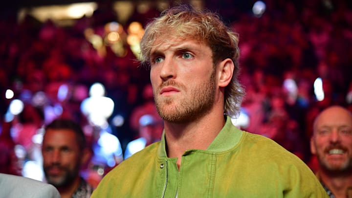 Jun 28, 2025; Anaheim, California, USA; Social media personality Logan Paul attends the boxing match between Jake Paul and Julio Cesar Chavez Jr. at Honda Center. Mandatory Credit: Gary A. Vasquez-Imagn Images