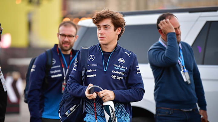 Nov 21, 2024; Las Vegas, Nevada, USA; Williams Racing driver Franco Colapinto (43) arrives before practice for the Las Vegas Grand Prix at Las Vegas Circuit. Mandatory Credit: Gary A. Vasquez-Imagn Images Nov 21, 2024; Las Vegas, Nevada, USA; Williams Racing driver Franco Colapinto (43) arrives before practice for the Las Vegas Grand Prix at Las Vegas Circuit. Mandatory Credit: Gary A. Vasquez-Imagn Images