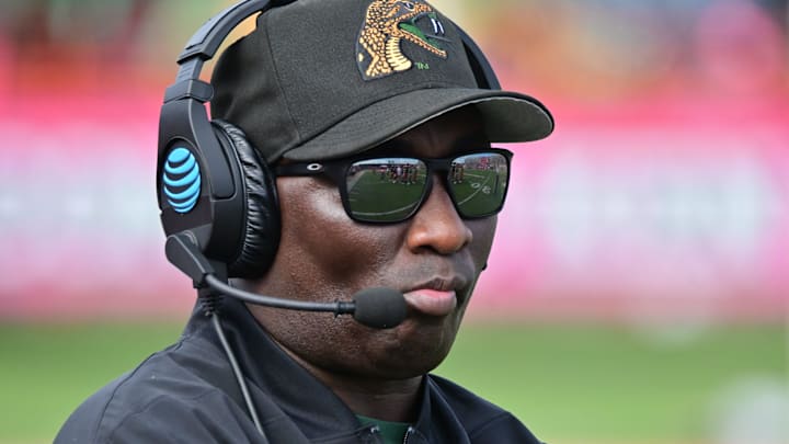Florida A&M Rattlers head coach James Colzie III looks on as his team faces the North Carolina Central Eagles in a Week 7 NCAA college football game on Ken Riley Field at Bragg Memorial Stadium in Tallahassee, Florida on Saturday, Oct. 11, 2025.