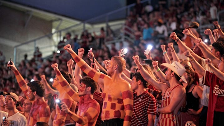 Sep 21, 2024; Tallahassee, Florida, USA; Florida State Seminoles fans before the start of the fourth quarter against the California Golden Bears at Doak S. Campbell Stadium. Mandatory Credit: Melina Myers-Imagn Images