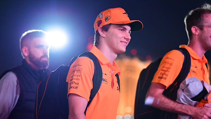 Nov 16, 2023; Las Vegas, Nevada, USA; McLaren F1 Team driver Oscar Piastri of Australia (81) arrives Nov 16, 2023; Las Vegas, Nevada, USA; McLaren F1 Team driver Oscar Piastri of Australia (81) arrives