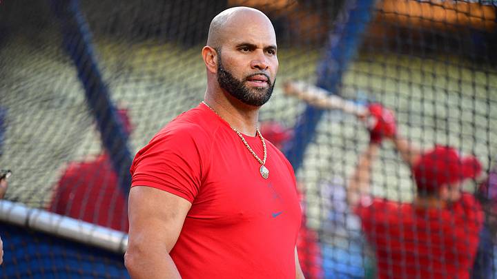 Los Angeles, California, USA; St. Louis Cardinals designated hitter Albert Pujols (5) before playing against the Los Angeles Dodgers at Dodger Stadium. Mandatory Credit: Gary A. Vasquez-USA TODAY Sports Los Angeles, California, USA; St. Louis Cardinals designated hitter Albert Pujols (5) before playing against the Los Angeles Dodgers at Dodger Stadium. Mandatory Credit: Gary A. Vasquez-USA TODAY Sports
