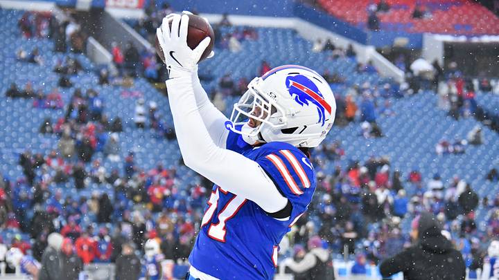 Dec 7, 2025; Orchard Park, New York, USA; Buffalo Bills cornerback Jordan Hancock (37) warms up before the game against the Cincinnati Bengals at Highmark Stadium. 