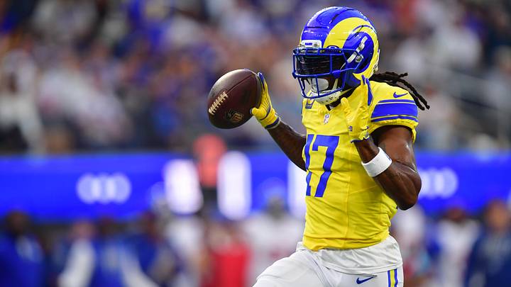 Sep 21, 2026; Inglewood, California, USA; Los Angeles Rams wide receiver Davante Adams (17) runs after a catch during the first quarter against the New York Giants at SoFi Stadium. Mandatory Credit: Gary A. Vasquez-Imagn Images Sep 21, 2026; Inglewood, California, USA; Los Angeles Rams wide receiver Davante Adams (17) runs after a catch during the first quarter against the New York Giants at SoFi Stadium. Mandatory Credit: Gary A. Vasquez-Imagn Images