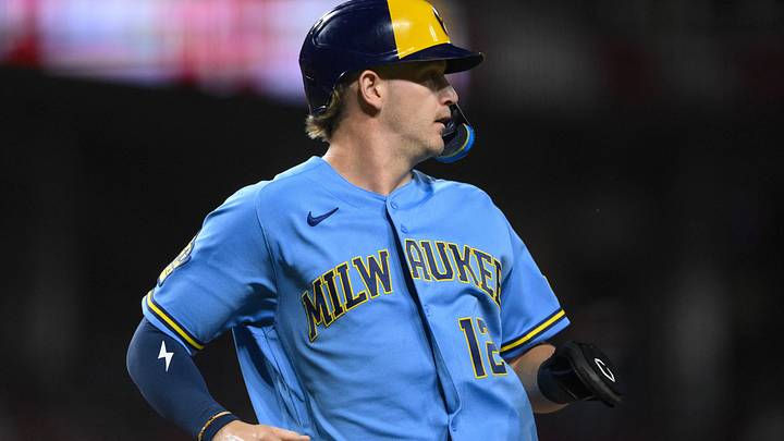 Sep 5, 2026; Cincinnati, Ohio, USA; Milwaukee Brewers shortstop Cooper Pratt (12) scores on a sac fly by Jackson Chourio (not pircuted) against the Cincinnati Reds during the seventh inning at Great American Ball Park. Mandatory Credit: Tanner Pearson-Imagn Images Sep 5, 2026; Cincinnati, Ohio, USA; Milwaukee Brewers shortstop Cooper Pratt (12) scores on a sac fly by Jackson Chourio (not pircuted) against the Cincinnati Reds during the seventh inning at Great American Ball Park. Mandatory Credit: Tanner Pearson-Imagn Images