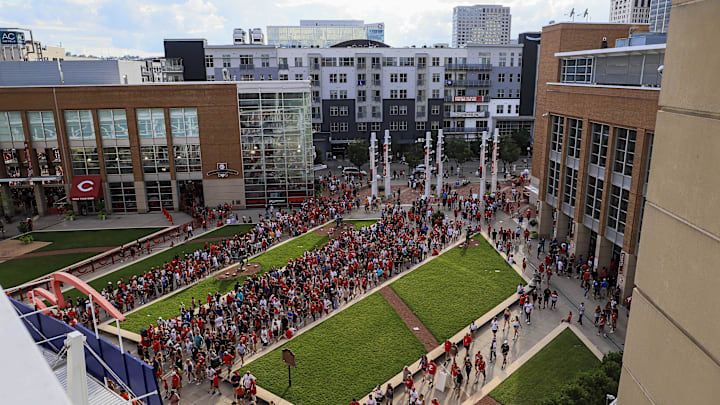 Jul 5, 2024; Cincinnati, Ohio, USA; A general view as fans enter the stadium before the game between the Detroit Tigers and the Cincinnati Reds at Great American Ball Park. Mandatory Credit: Katie Stratman-Imagn Images Jul 5, 2024; Cincinnati, Ohio, USA; A general view as fans enter the stadium before the game between the Detroit Tigers and the Cincinnati Reds at Great American Ball Park. Mandatory Credit: Katie Stratman-Imagn Images