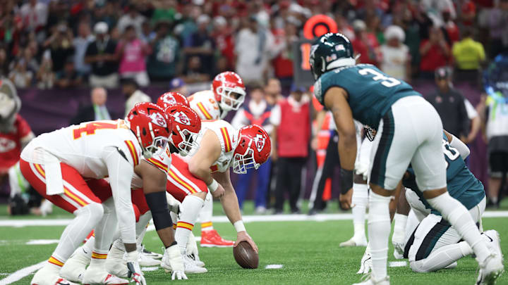 Feb 9, 2025; New Orleans, LA, USA; General view as the Kansas City Chiefs offense lines up against the Philadelphia Eagles defense in the first quarter in Super Bowl LIX at Ceasars Superdome. Mandatory Credit: Mark J. Rebilas-Imagn Images Feb 9, 2025; New Orleans, LA, USA; General view as the Kansas City Chiefs offense lines up against the Philadelphia Eagles defense in the first quarter in Super Bowl LIX at Ceasars Superdome. Mandatory Credit: Mark J. Rebilas-Imagn Images