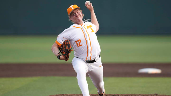 Tennessee pitcher Liam Doyle (12) pitches during a NCAA baseball game between Tennessee and Kentucky at Lindsey Nelson Stadium in Knoxville, Tenn., on April 18, 2025. Tennessee pitcher Liam Doyle (12) pitches during a NCAA baseball game between Tennessee and Kentucky at Lindsey Nelson Stadium in Knoxville, Tenn., on April 18, 2025.