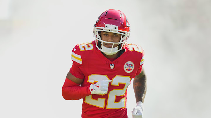 Former Kansas City Chiefs cornerback Trent McDuffie takes the field prior to a game against the Baltimore Ravens at GEHA Field at Arrowhead Stadium. Mandatory Credit: Jay Biggerstaff-Imagn Images