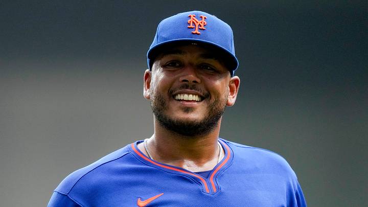 Jul 20, 2026; Milwaukee, Wisconsin, USA;  New York Mets pitcher Freddy Peralta (51) prior to the game against the Milwaukee Brewers at American Family Field. Mandatory Credit: Jeff Hanisch-Imagn Images