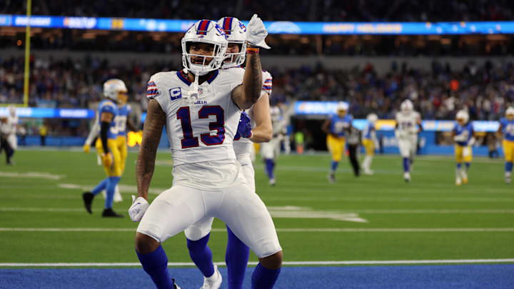 Buffalo Bills wide receiver Gabe Davis celebrates after scoring a touchdown against the Los Angeles Chargers Buffalo Bills wide receiver Gabe Davis celebrates after scoring a touchdown against the Los Angeles Chargers