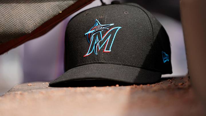 Apr 11, 2019; Cincinnati, OH, USA; A view of a New Era Miami Marlins hat in the dugout during the game against the Cincinnati Reds at Great American Ball Park. Mandatory Credit: Aaron Doster-Imagn Images