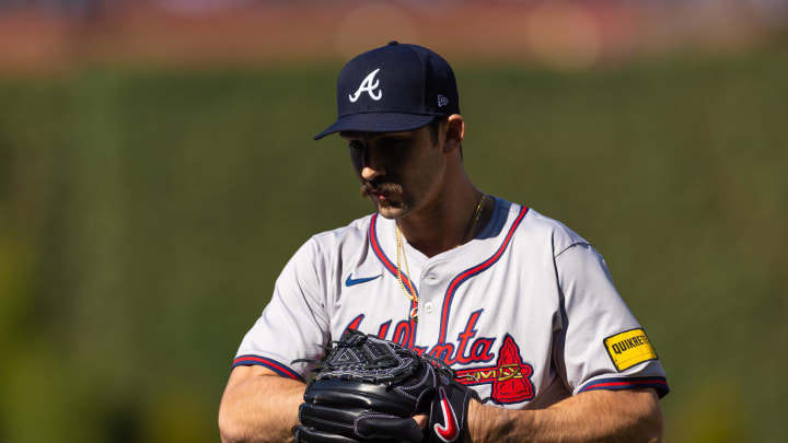 Mar 29, 2024; Philadelphia, Pennsylvania, USA; Atlanta Braves starting pitcher Spencer Strider (99)