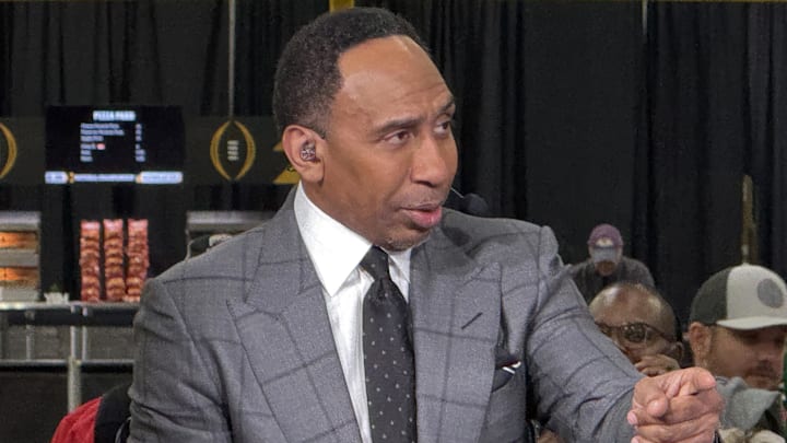Stephen A. Smith on the ESPN First Take set at the CFP Fan Central. Stephen A. Smith on the ESPN First Take set at the CFP Fan Central.