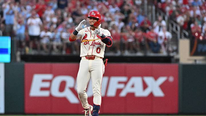 Sep 12, 2026; St. Louis, Missouri, USA; St. Louis Cardinals shortstop Masyn Winn (0) reacts after hitting a 2-run double against the Chicago White Sox during the second inning at Busch Stadium. Mandatory Credit: Jeff Le-Imagn Images Sep 12, 2026; St. Louis, Missouri, USA; St. Louis Cardinals shortstop Masyn Winn (0) reacts after hitting a 2-run double against the Chicago White Sox during the second inning at Busch Stadium. Mandatory Credit: Jeff Le-Imagn Images