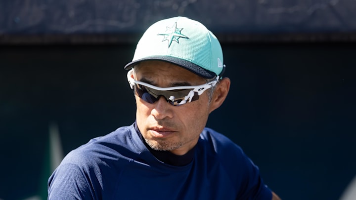 Seattle Mariners former player Ichiro Suzuki against the San Diego Padres during a spring training game at Peoria Sports Complex on March 15. Seattle Mariners former player Ichiro Suzuki against the San Diego Padres during a spring training game at Peoria Sports Complex on March 15.