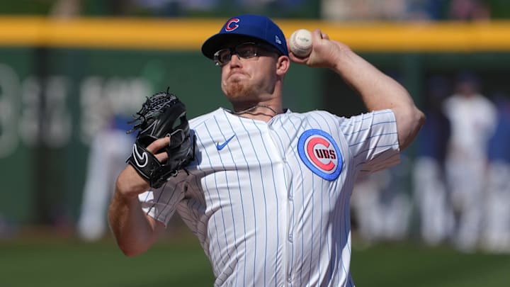 Jordan Wicks of Chicago Cubs throws ball from left han