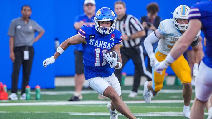 Sep 4, 2026; Lawrence, Kansas, USA; Kansas Jayhawks wide receiver Tate Nagy (11) returns a kick against the Kansas Jayhawks during the first half at David Booth Kansas Memorial Stadium. Mandatory Credit: Denny Medley-Imagn Images Sep 4, 2026; Lawrence, Kansas, USA; Kansas Jayhawks wide receiver Tate Nagy (11) returns a kick against the Kansas Jayhawks during the first half at David Booth Kansas Memorial Stadium. Mandatory Credit: Denny Medley-Imagn Images