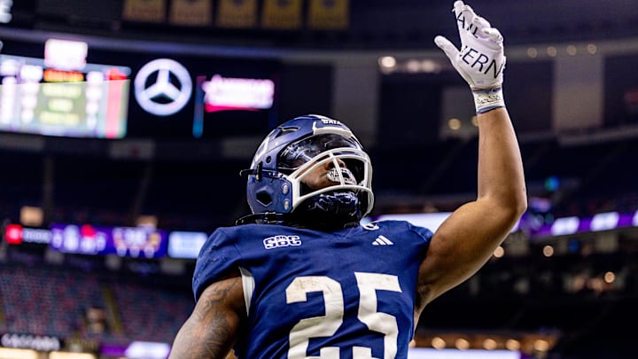 Georgia Southern Eagles running back Jalen White (25) celebrates scoring a touchdown against the Sam Houston State Bearkats.
