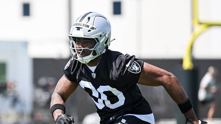 May 2, 2026; Henderson, NV, USA; Las Vegas Raiders running back Mike Washington Jr. (30) runs through a drill during a Rookie Minicamp at Intermountain Health Performance Center. ]