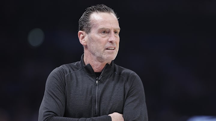 Feb 22, 2026; Oklahoma City, Oklahoma, USA; Cleveland Cavaliers head coach Kenny Atkinson watches his team play against the Oklahoma City Thunder during the first quarter at Paycom Center. Mandatory Credit: Alonzo Adams-Imagn Images