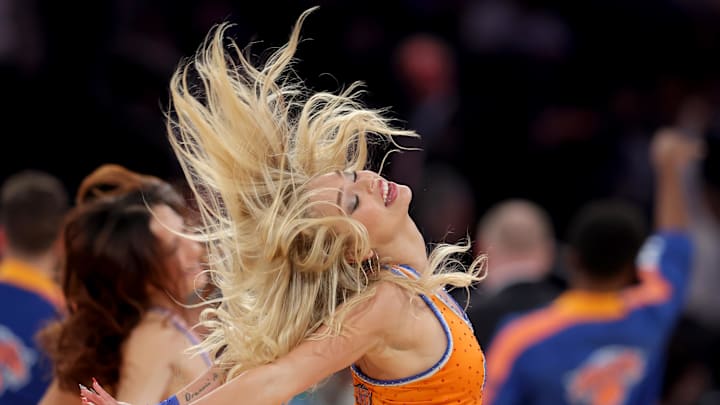 Members of the Knicks city dancers perform during the first quarter between the New York Knicks and the Miami Heat. Mandatory Credit: Brad Penner-Imagn Images
