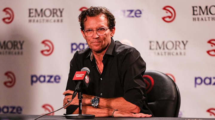 Sep 29, 2025; Atlanta, GA, USA; Atlanta Hawks head coach Quin Snyder talks to reporters at media day. Mandatory Credit: Brett Davis-Imagn Images