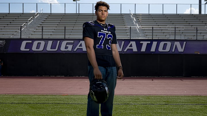 Franklinās offensive lineman Justin Morales stands for a portrait in the school's field on Friday, Aug. 9, 2024. Franklinās offensive lineman Justin Morales stands for a portrait in the school's field on Friday, Aug. 9, 2024.