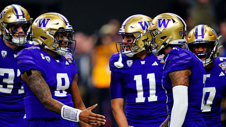 Jan 1, 2024; New Orleans, LA, USA; Washington Huskies wide receiver Ja'Lynn Polk (2) celebrates with