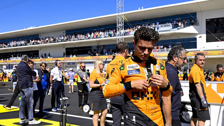 Oct 20, 2024; Austin, Texas, USA; McLaren Formula 1 Team driver Lando Norris (4) of Team Great Britain before the start of the 2024 Formula One US Grand Prix at Circuit of the Americas. Mandatory Credit: Jerome Miron-Imagn Images Oct 20, 2024; Austin, Texas, USA; McLaren Formula 1 Team driver Lando Norris (4) of Team Great Britain before the start of the 2024 Formula One US Grand Prix at Circuit of the Americas. Mandatory Credit: Jerome Miron-Imagn Images