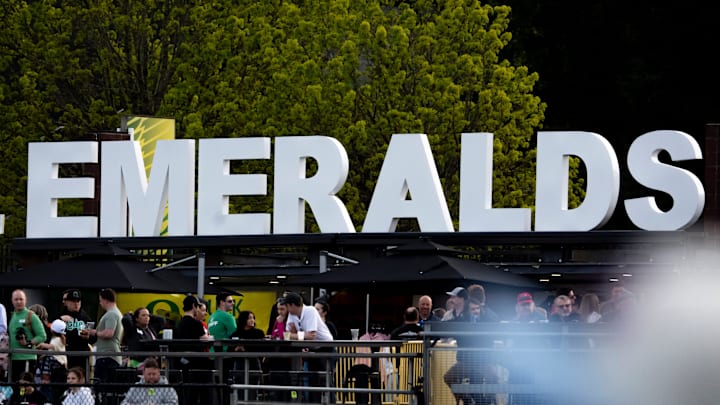 Fans gather at PK Park during the Eugene Emeralds home opener Wednesday, April 9, 2025, in Eugene, Ore.