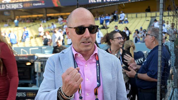 Oct 25, 2024; Los Angeles, California, USA; New York Yankees general manager Brian Cashman before game one against the Los Angeles Dodgers the 2024 MLB World Series at Dodger Stadium. Mandatory Credit: Jayne Kamin-Oncea-Imagn Images