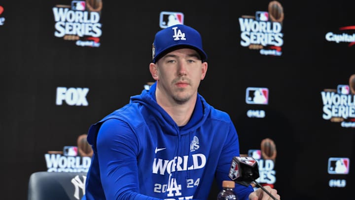 Los Angeles Dodgers pitcher Walker Buehler speaks at a press conference prior to game three of the World Series against the New York Yankees at Yankees Stadium on Oct 27.