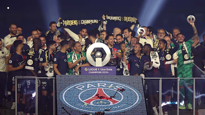 PSG celebrating their 12th Lgue 1 title