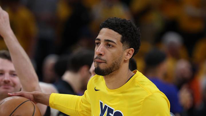 May 27, 2025; Indianapolis, Indiana, USA; Indiana Pacers guard Tyrese Haliburton (0) warms up prior to game four of the eastern conference finals between the Indiana Pacers and the New York Knicks for the 2025 NBA Playoffs at Gainbridge Fieldhouse. Mandatory Credit: Trevor Ruszkowski-Imagn Images