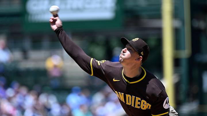 Jul 1, 2026; Chicago, Illinois, USA;  San Diego Padres pitcher Walker Buehler (10) delivers during the first inning against the Chicago Cubs at Wrigley Field. Mandatory Credit: Matt Marton-Imagn Images