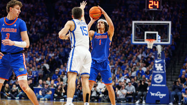 Jan 31, 2024; Lexington, Kentucky, USA; Florida Gators guard Walter Clayton Jr. (1) shoots the ball