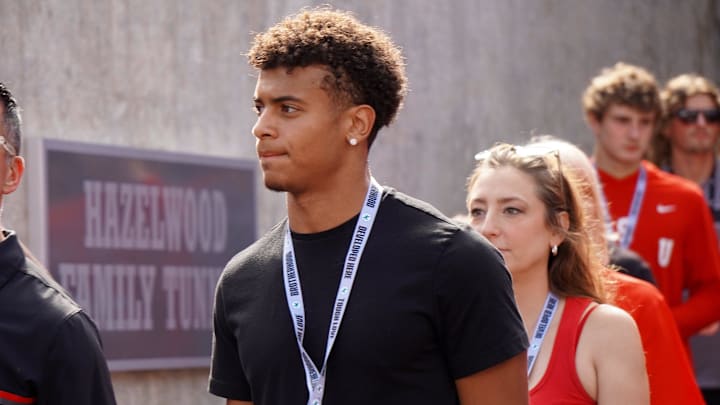 Sept. 21, 2024; Columbus, Ohio, USA; Avon athlete Jakob Weatherspoon watches warm-ups before Ohio State's game against the Marshall University Thundering Herd at Ohio Stadium.