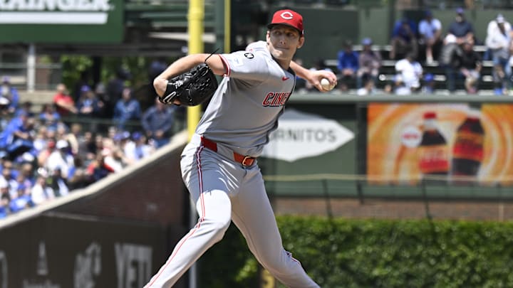 May 31, 2025; Chicago, Illinois, USA;  Cincinnati Reds pitcher Nick Lodolo (40) delivers during the first inning against the Chicago Cubs at Wrigley Field. Mandatory Credit: Matt Marton-Imagn Images