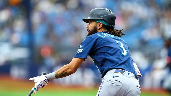 Jul 12, 2026; St. Petersburg, Florida, USA; Seattle Mariners shortstop J.P. Crawford (3) hits a two rbi double against the Tampa Bay Rays in the second inning at Tropicana Field. Mandatory Credit: Nathan Ray Seebeck-Imagn Images Jul 12, 2026; St. Petersburg, Florida, USA; Seattle Mariners shortstop J.P. Crawford (3) hits a two rbi double against the Tampa Bay Rays in the second inning at Tropicana Field. Mandatory Credit: Nathan Ray Seebeck-Imagn Images