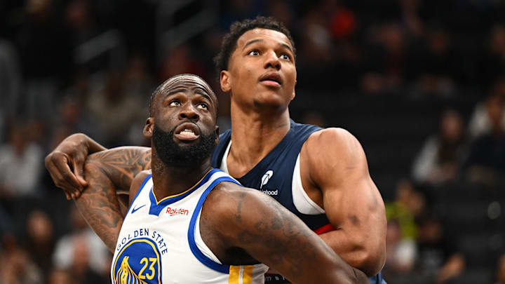 Mar 16, 2026; Washington, District of Columbia, USA; Golden State Warriors forward Draymond Green (23) blocks out Washington Wizards forward Julian Reese (15) during the first half at Capital One Arena. Mandatory Credit: Brad Mills-Imagn Images Mar 16, 2026; Washington, District of Columbia, USA; Golden State Warriors forward Draymond Green (23) blocks out Washington Wizards forward Julian Reese (15) during the first half at Capital One Arena. Mandatory Credit: Brad Mills-Imagn Images