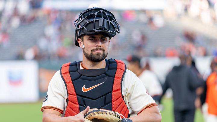 San Francisco, California, USA; San Francisco Giants catcher Drew Cavanaugh (61) before the game against the Houston Astros at Oracle Park. Mandatory Credit: Bob Kupbens-Imagn Images San Francisco, California, USA; San Francisco Giants catcher Drew Cavanaugh (61) before the game against the Houston Astros at Oracle Park. Mandatory Credit: Bob Kupbens-Imagn Images