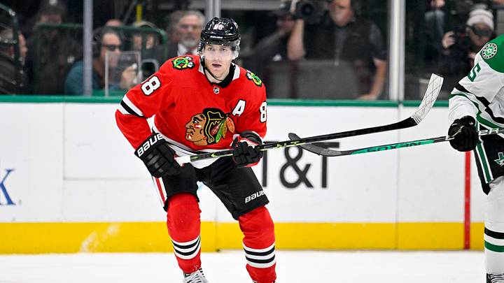 Nov 23, 2022; Dallas, Texas, USA; Chicago Blackhawks right wing Patrick Kane (88) in action during the game between the Dallas Stars and the Chicago Blackhawks at American Airlines Center. Mandatory Credit: Jerome Miron-USA TODAY Sports