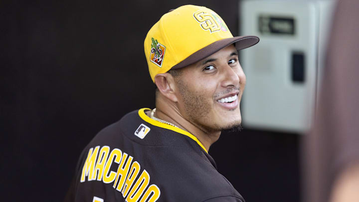 Manny Machado against the Chicago White Sox during a spring training game at Peoria Sports Complex. Manny Machado against the Chicago White Sox during a spring training game at Peoria Sports Complex.