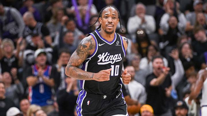Oct 26, 2025; Sacramento, California, USA; Sacramento Kings guard/forward Demar Derozan (10) runs back on defense after scoring against the Los Angeles Lakers during the second quarter at Golden 1 Center. Mandatory Credit: Ed Szczepanski-Imagn Images Oct 26, 2025; Sacramento, California, USA; Sacramento Kings guard/forward Demar Derozan (10) runs back on defense after scoring against the Los Angeles Lakers during the second quarter at Golden 1 Center. Mandatory Credit: Ed Szczepanski-Imagn Images