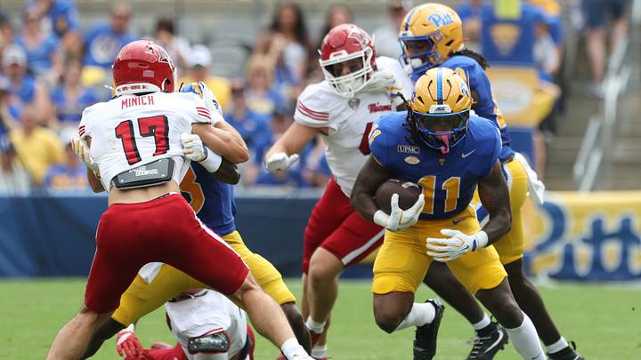 Sep 5, 2026; Pittsburgh, Pennsylvania, USA;  Pittsburgh Panthers running back La'vell Wright (11) runs the ball against the Miami (OH) RedHawks during the first quarter at Acrisure Stadium.  Mandatory Credit: Charles LeClaire-Imagn Images